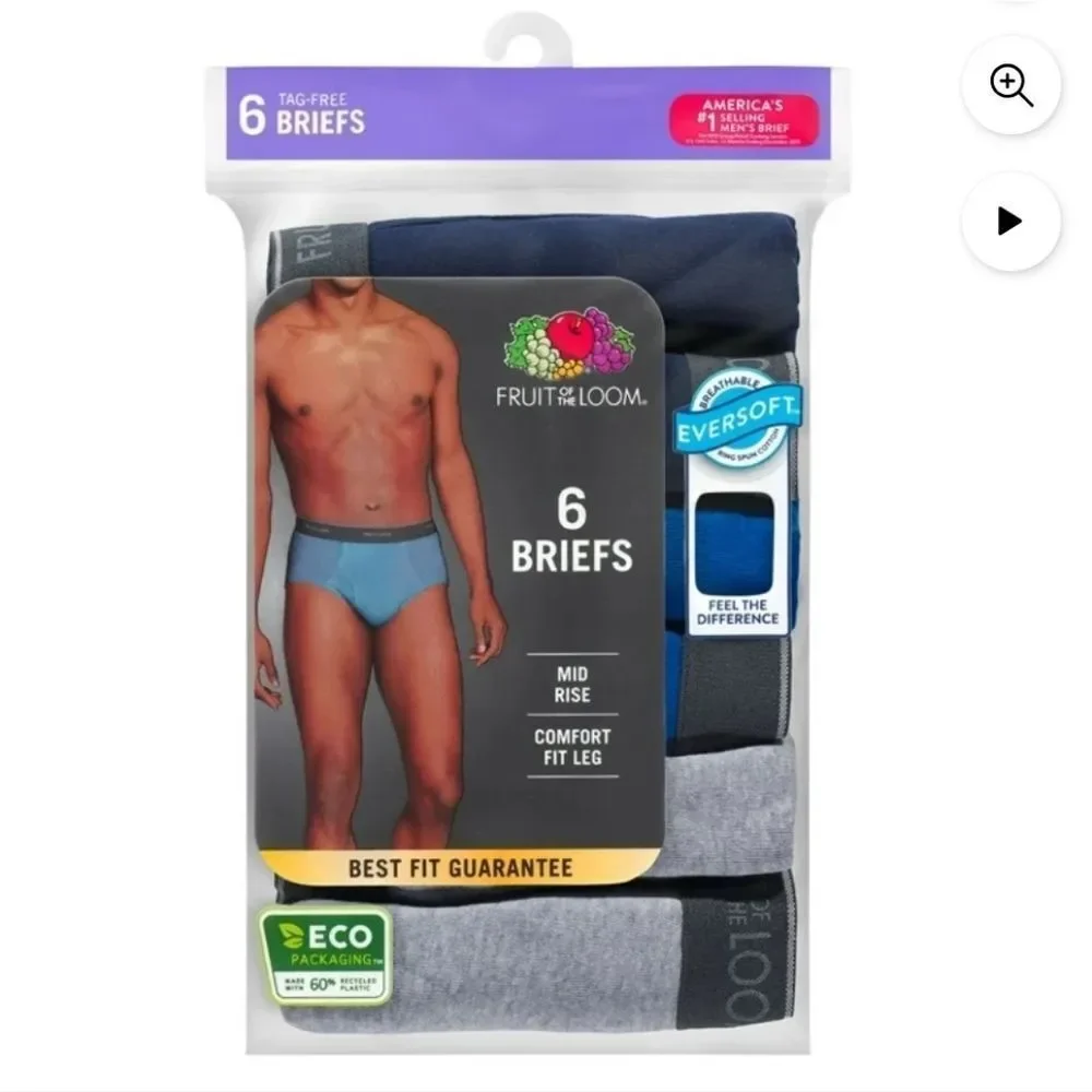 Fruit of the Loom Men's XL Midrise Cotton Briefs Moisture-Wicking - New